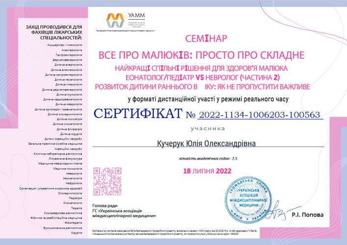 Лікар педіатр-неонатолог, педіатр Кучерук Юлія Олександрівна