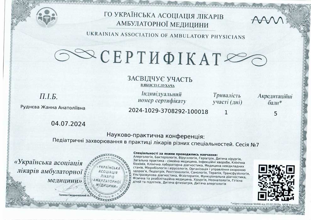 Head of the pediatric department. Pediatrician Zhanna Rudnieva | Physicians | Leleka