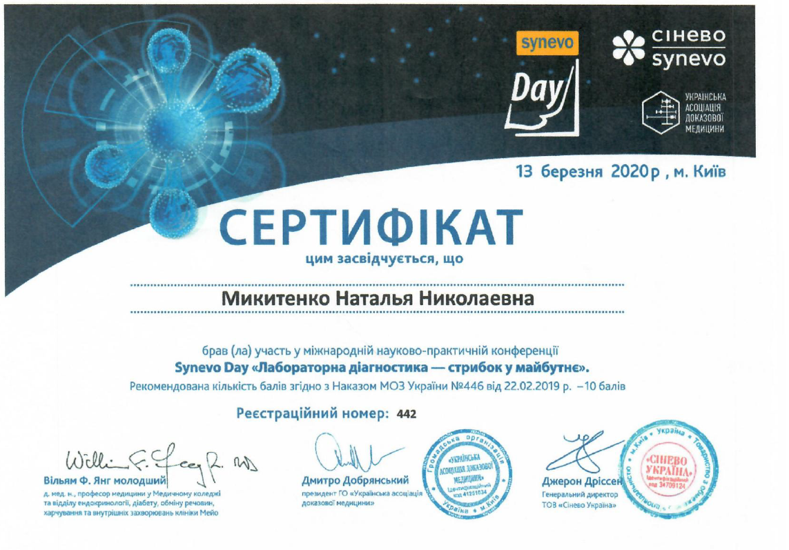 Лікар акушер-гінеколог вищої категорії Микитенко Наталія Миколаївна